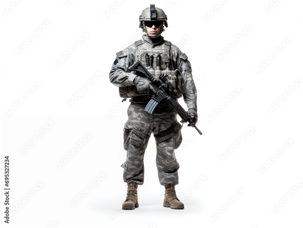 Soldier in combat readiness with rifle