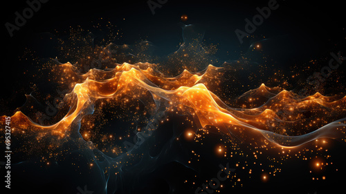 Embers of Chaos: Glowing Orange Pointcloud Ballet. Generative AI photo