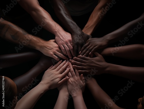 A group of hands coming together in a circle