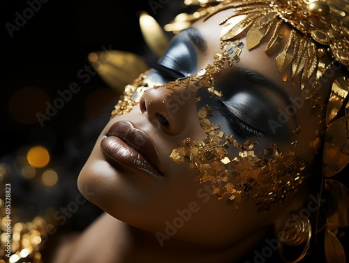 Gold leaf beauty portrait with eyes closed © madrolly