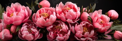 Beautiful Bouquet Pink Peonies On Black   Banner Image For Website  Background  Desktop Wallpaper
