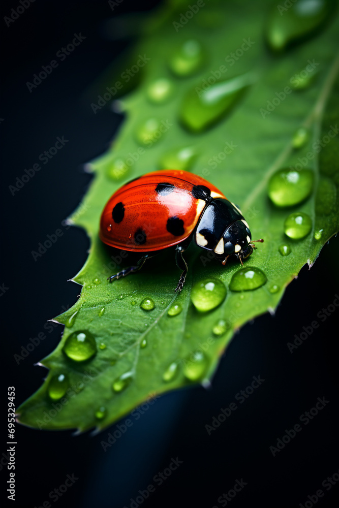 Fototapeta premium cinematic photography of a ladybird on a leaf created with Generative Ai