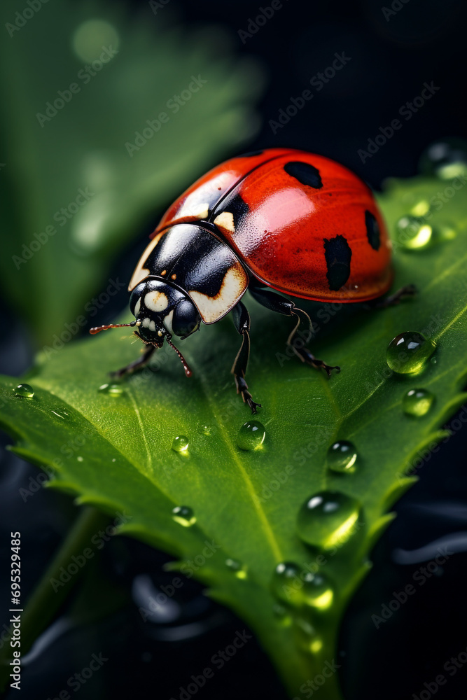 Fototapeta premium cinematic photography of a ladybird on a leaf created with Generative Ai