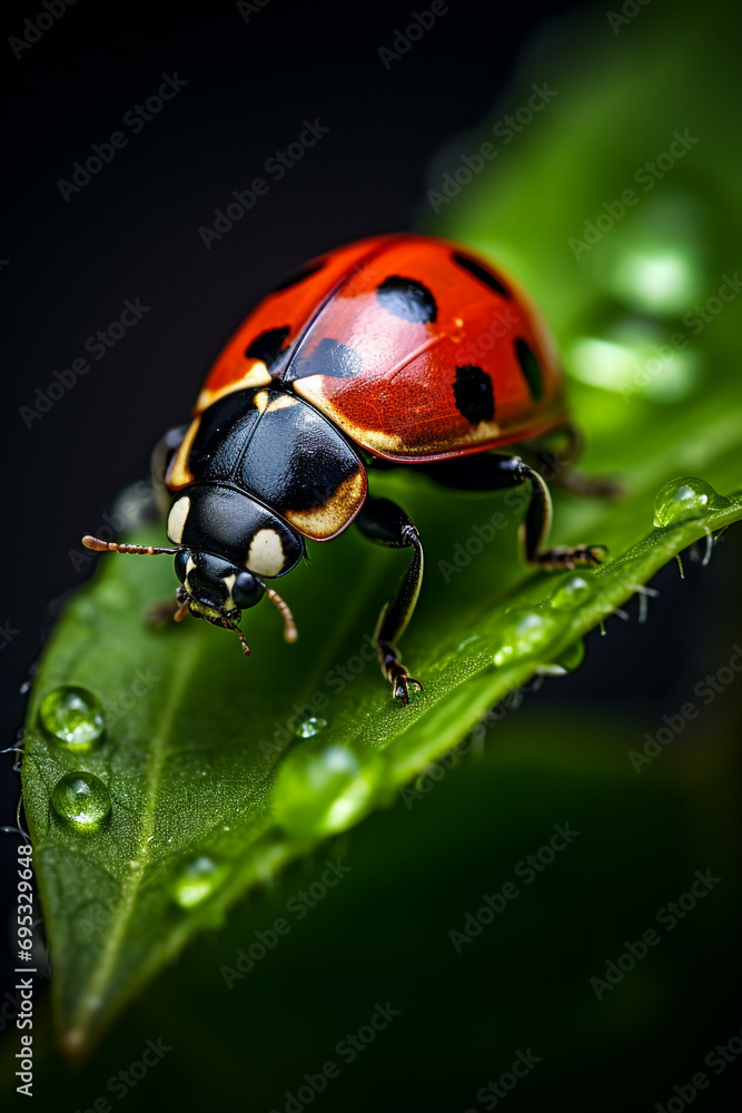 Fototapeta premium cinematic photography of a ladybird on a leaf created with Generative Ai