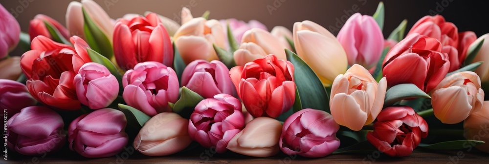 Beautiful Frame Layout Tulips On Bright , Banner Image For Website, Background, Desktop Wallpaper