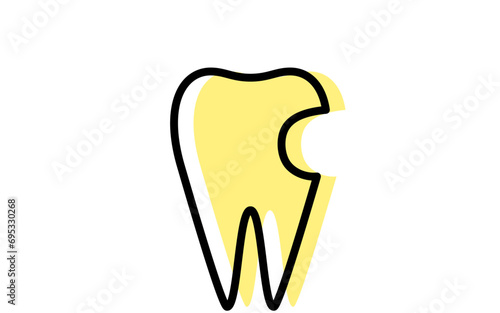 Dental: Image icon of a tooth with a cavity hole, simple line drawing