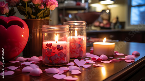 A romantic scavenger hunt with valentine clues and candles, Valentines Day photo