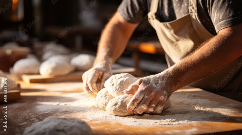 Artisan Chef hands kneading dough