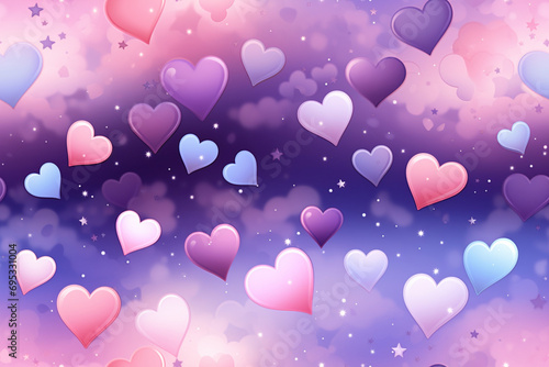 Glittering hearts and stars scattered across a dreamy gradient, Valentines Day pattern, seampless pattern photo
