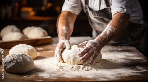 Artisan Chef hands kneading dough photo