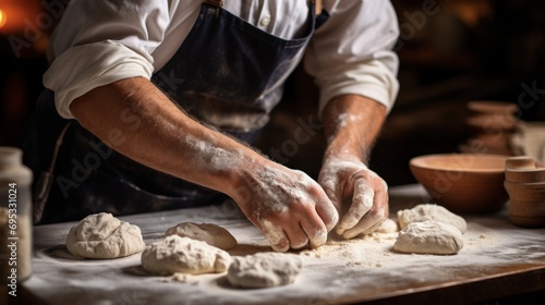Artisan Chef hands kneading dough photo