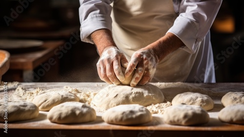 Artisan Chef hands kneading dough
