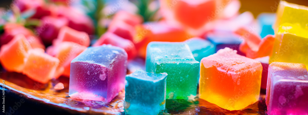 Cannabis jelly candies are beautiful, multi-colored. Selective focus. - obrazy, fototapety, plakaty 
