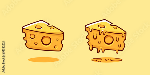 Slice cheese cartoon vector illustration food object icon blue background for book cover, poster, banner