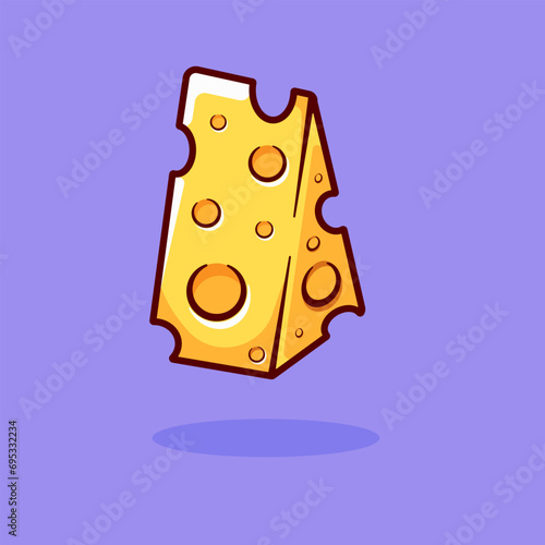 Slice cheese cartoon vector illustration food object icon blue background for book cover, poster, banner