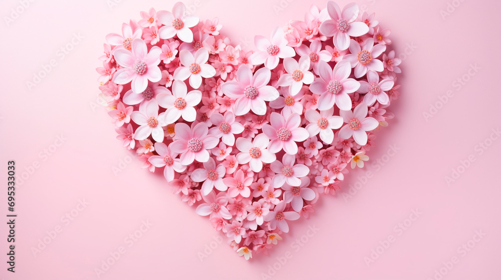 Heart of flowers on a pink background. Selective focus. Heart of flowers on a pink background. Selective focus.