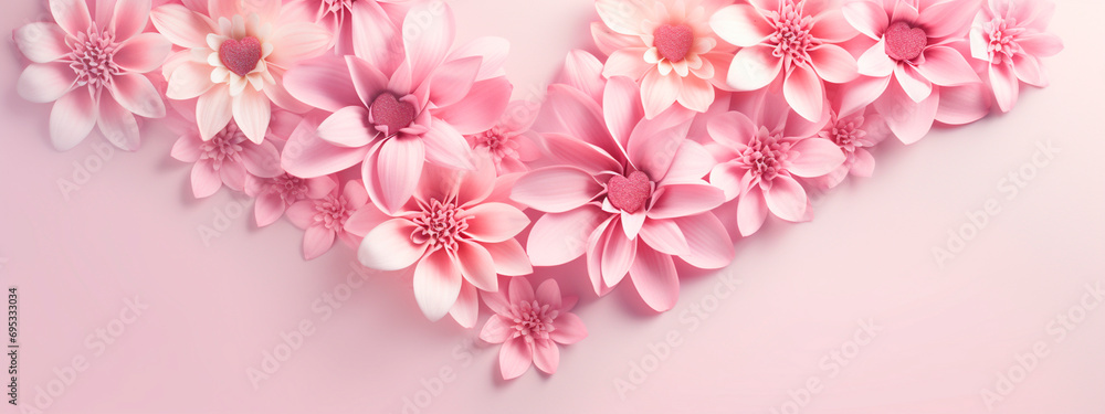 Heart of flowers on a pink background. Selective focus. Heart of flowers on a pink background. Selective focus.