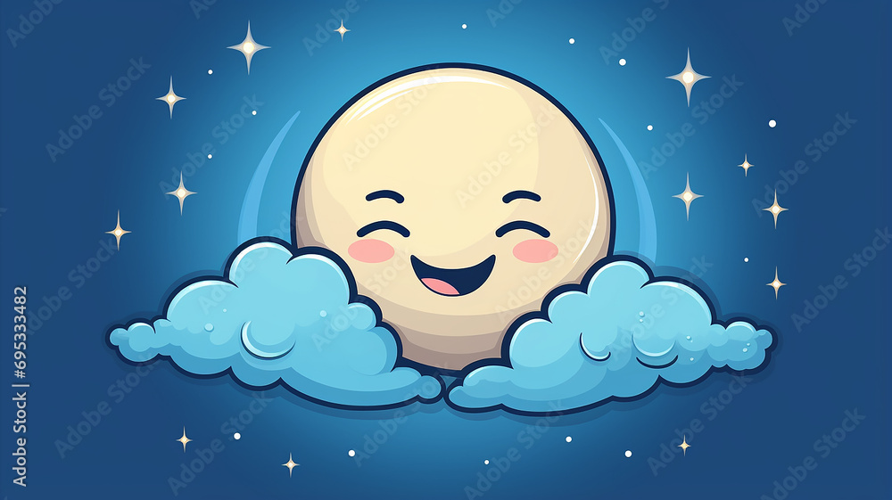 cartoon round moon on blue sky background, art character, good night kids cartoon round moon on blue sky background, art character, good night kids