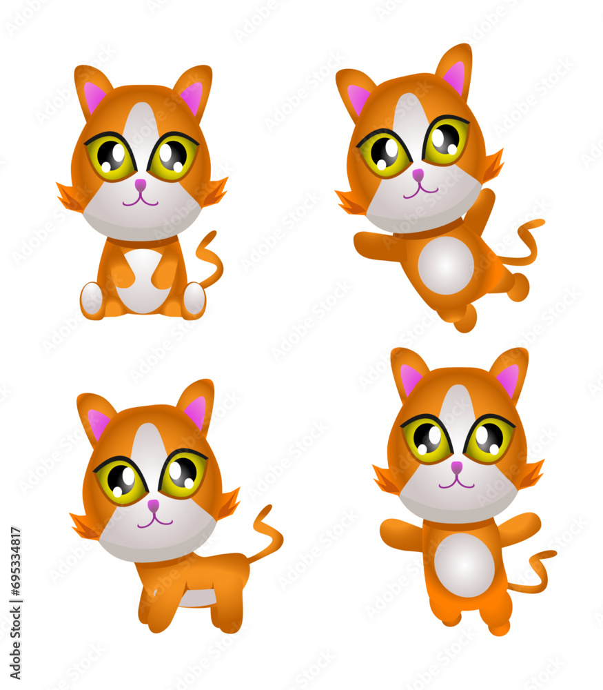 cat set with different poses, cats graphic element
