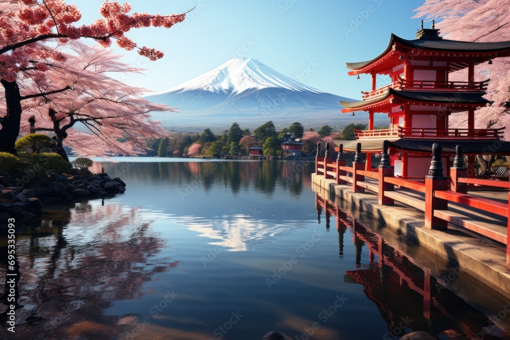 Obraz premium Japanese tori gate:composite image. Mount Fuji