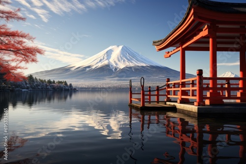 Japanese tori gate:composite image. Mount Fuji