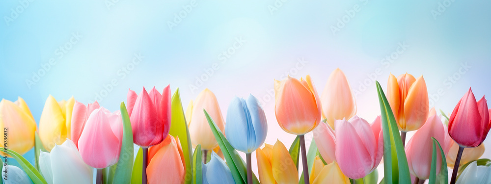Beautiful tulips in pastel colors. Selective focus. Beautiful tulips in pastel colors. Selective focus.