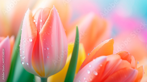 Beautiful tulips in pastel colors. Selective focus. #695336834
