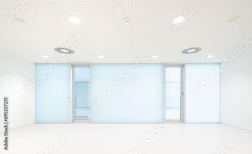 Spacious white room with glass wall in hospital photo