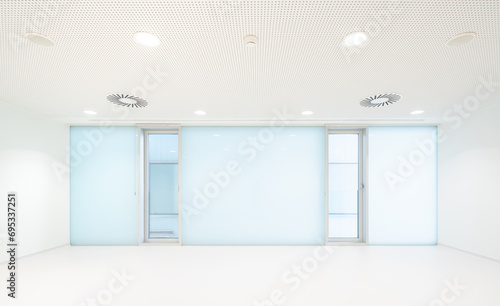 Spacious white room with glass wall in hospital
