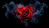 Red rose heart in smoke on a black background. Selective focus.