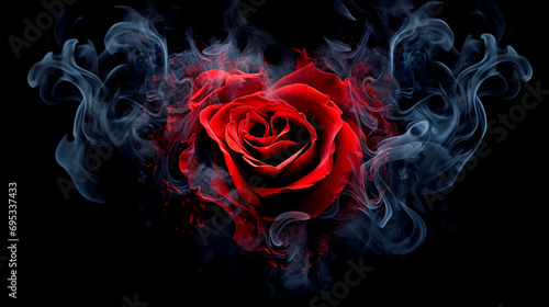 Fototapeta Naklejka Na Ścianę i Meble -  Red rose heart in smoke on a black background. Selective focus.