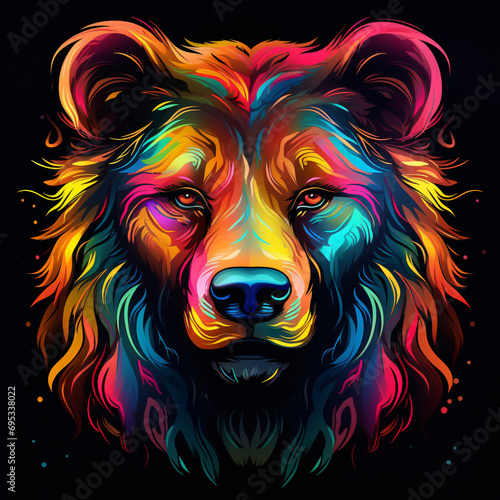 Bear in abstract graphic highlighters lines