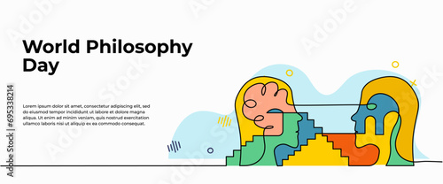 Vector illustration World Philosophy Day. Modern flat in continuous line style.
