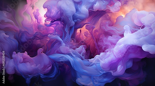 Close-up of ethereal liquid flames in a mesmerizing fusion of amethyst and lavender colors  casting an enchanting glow in a surreal landscape