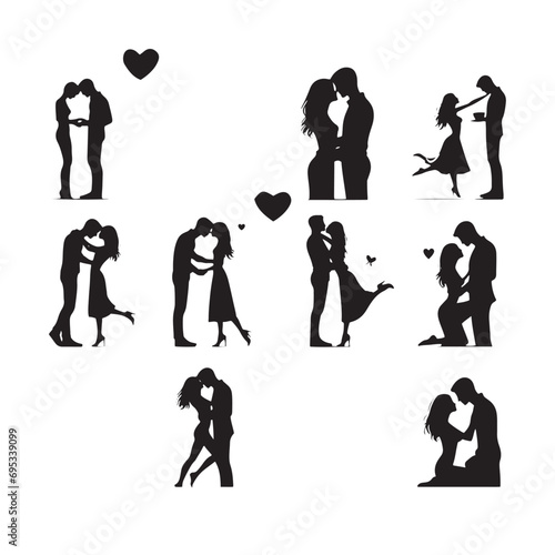 Set of Couple Silhouette: Romantic Embraces, Dancing Duos, and Love-filled Poses for Creative Projects - Minimallest husband and wife black vector set
