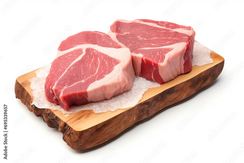 Raw sliced pork meat, isolated on white background Raw sliced pork meat, isolated on white background