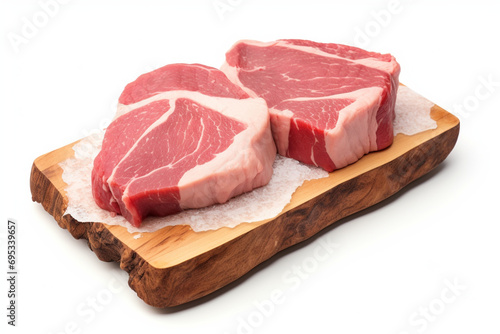 Raw sliced pork meat, isolated on white background