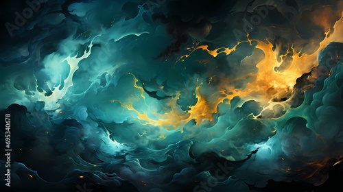Close-up of liquid flames in a mesmerizing fusion of emerald and jade green colors, creating a lush and enchanting scene in a surreal landscape photo