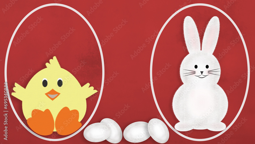 Happy Easter. Easter greeting card, template, poster on a red background.