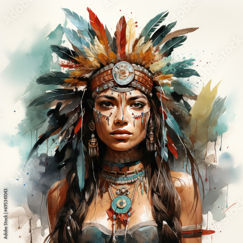 watercolor Aztec Queen Warriors Temple clipart, Generative Ai © creativeproartist