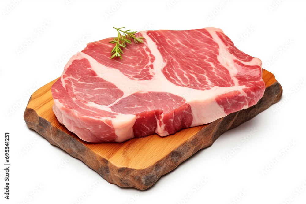 Raw sliced pork meat, isolated on white background Raw sliced pork meat, isolated on white background