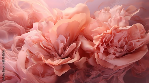 Close-up of liquid flames in an enchanting fusion of rose and blush pink colors, casting a soft and ethereal glow in a surreal landscape