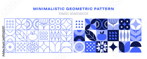 Geometric natural pattern. Minimal line flower fruit plant simple shapes, abstract eco agriculture concept. Vector modern banner