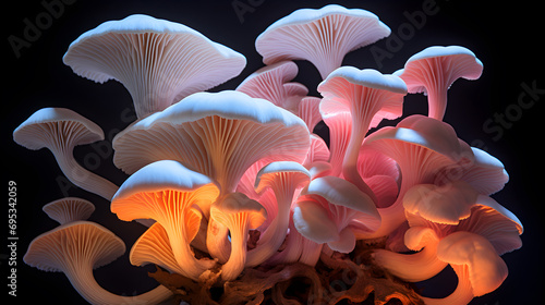 Bright Oyster mushrooms, plant-based alternative proteins. Generative AI
