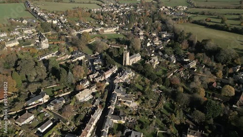 UK Village Church Cotswold UK Autumn Aerial Overhead photo