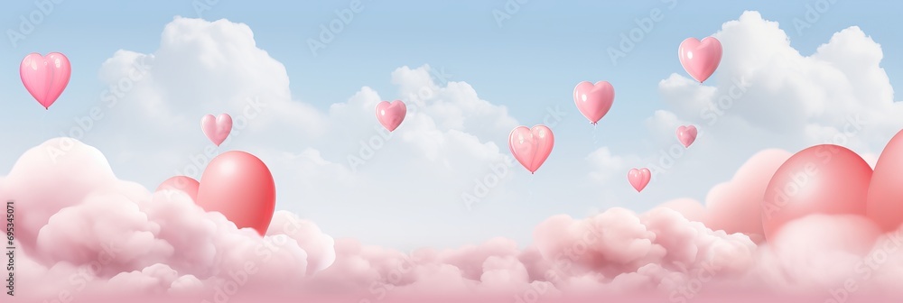 Pink Heart Clouds Romantic Background Banner for Valentines Day or Wedding Invitation