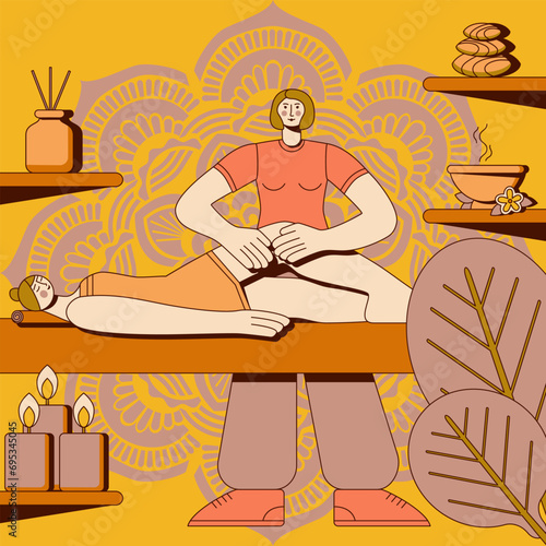Anti cellulite massage with professional massage therapist in spa. Overweight treatment, body sculpting.Isolated flat vector illustration.