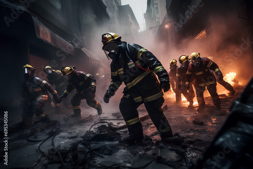 A Heroic First Responder Team in Action at a Crisis Site