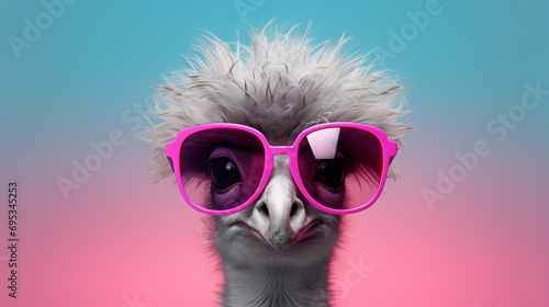 Creative animal concept. Emu in sunglass