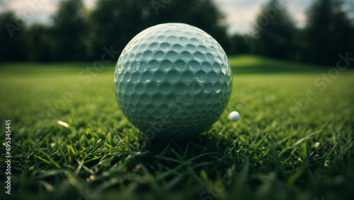 Golf ball on green grass, black background. generative AI